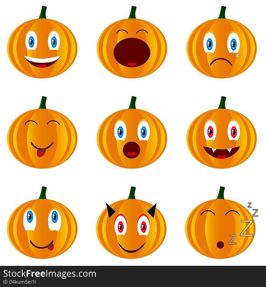 Nine various smiles in the form of pumpkins. Vector set. Nine various smiles in the form of pumpkins. Vector set