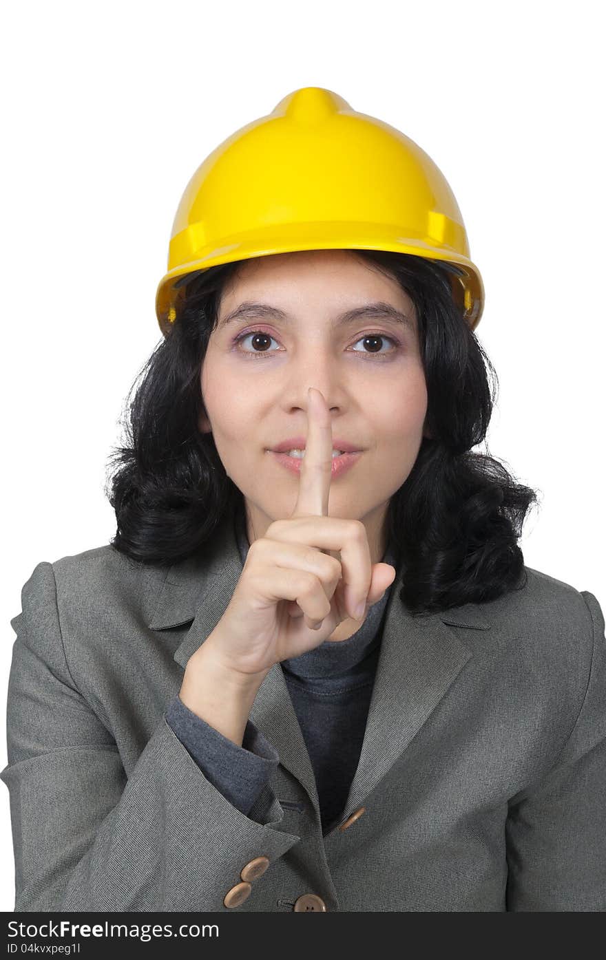 Mix race architect woman shut her mouth isolated over white background. Mix race architect woman shut her mouth isolated over white background