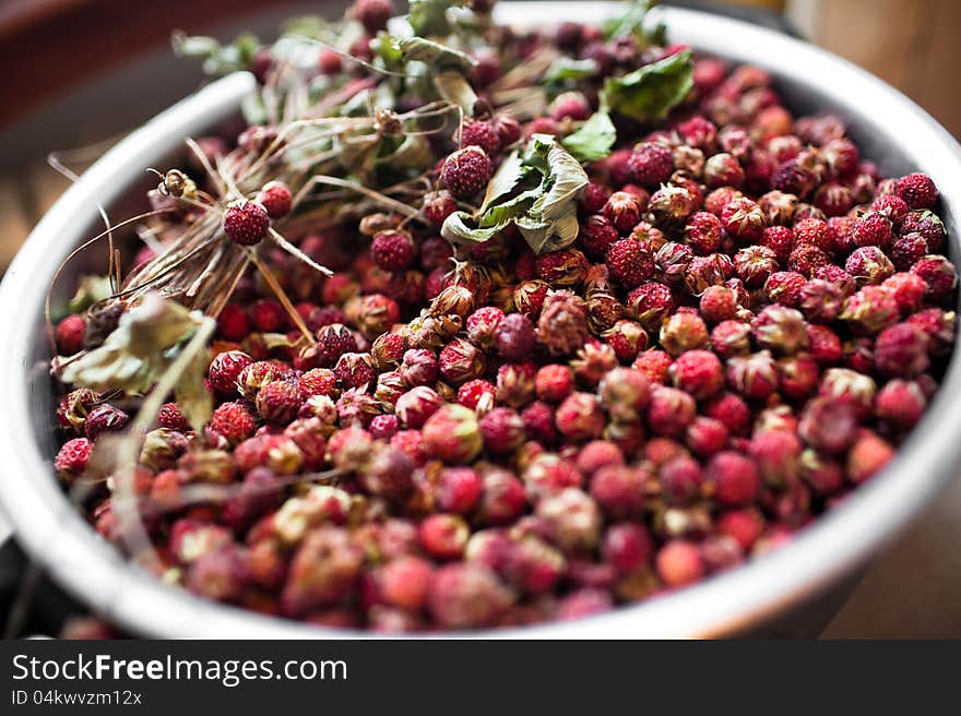 Basket with wild strawberries