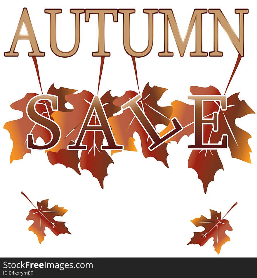 Brown And Gold Autumn Sale Over White Background.