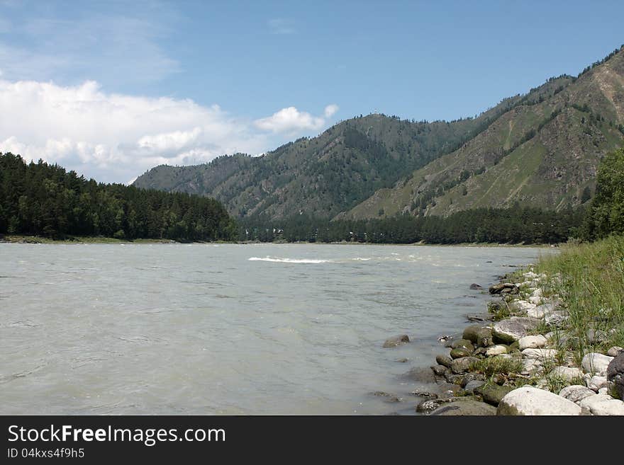 Mountain river, Tourism in Siberia, mountains, rivers, and great vacation