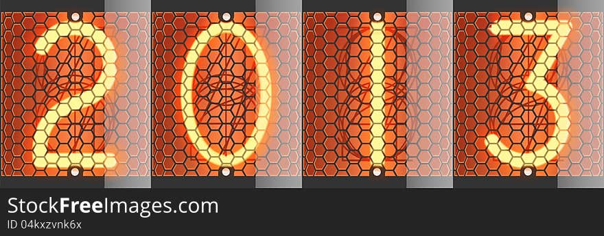 Nixie tube indicator of retro. Vector illustration. New year 2013.