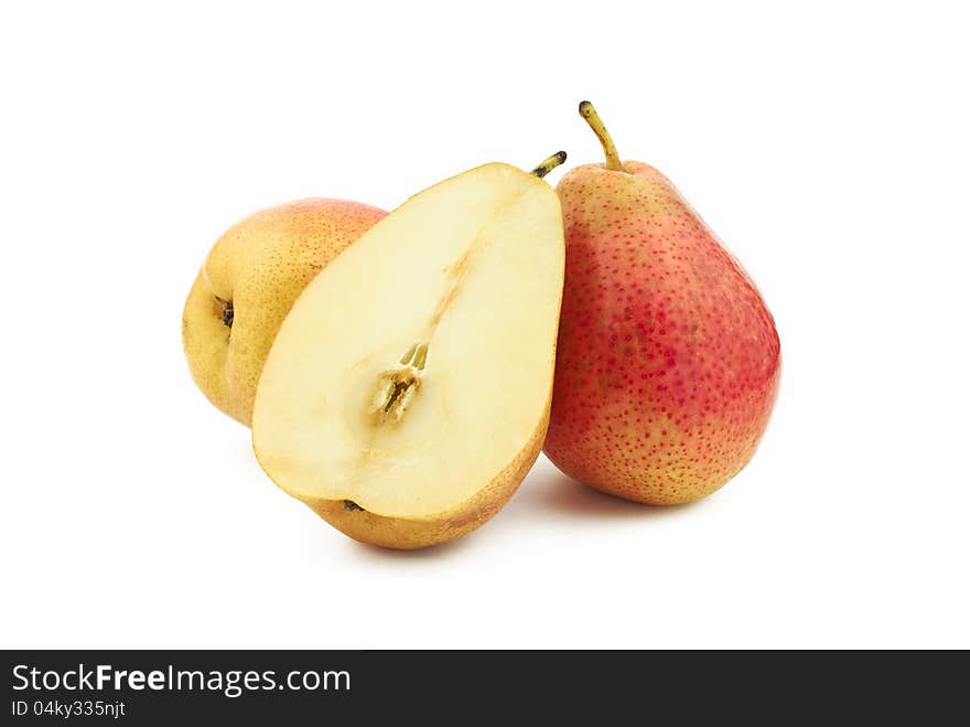 Two and half red pears