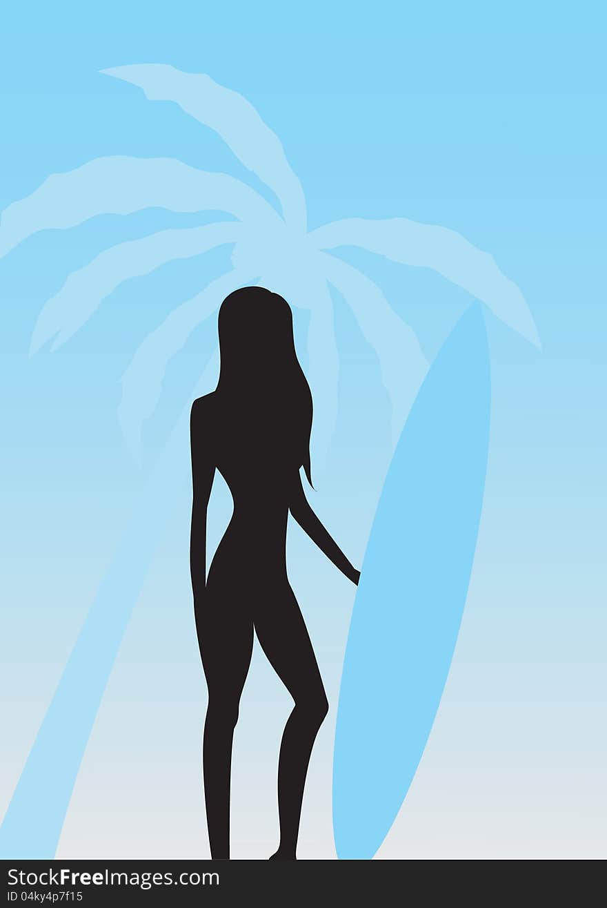 Woman with a surfboard on the beach. Woman with a surfboard on the beach.