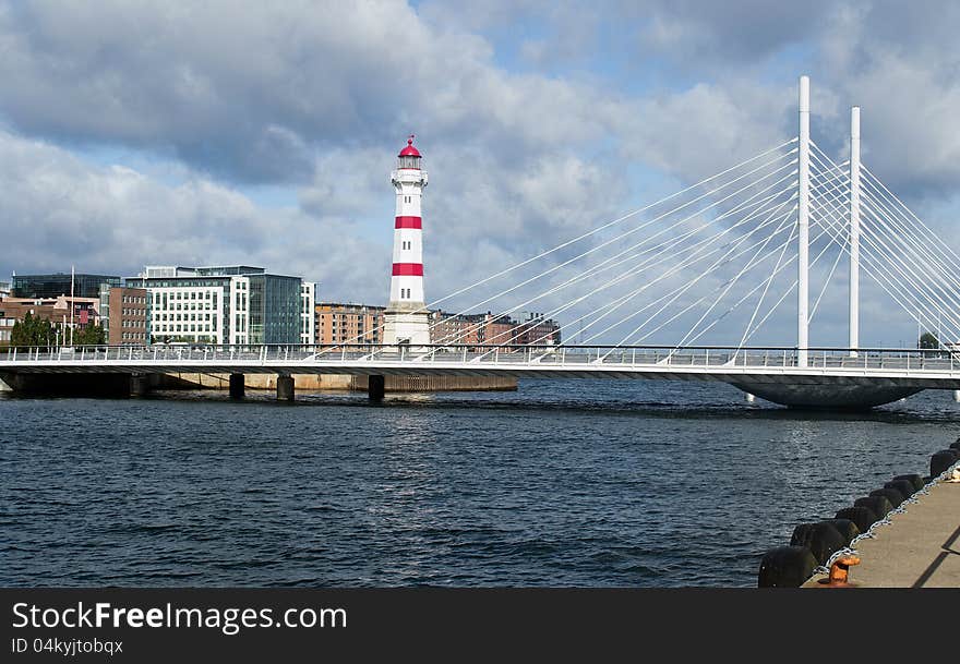 Modern design in sweden. Modern bridge and buildings