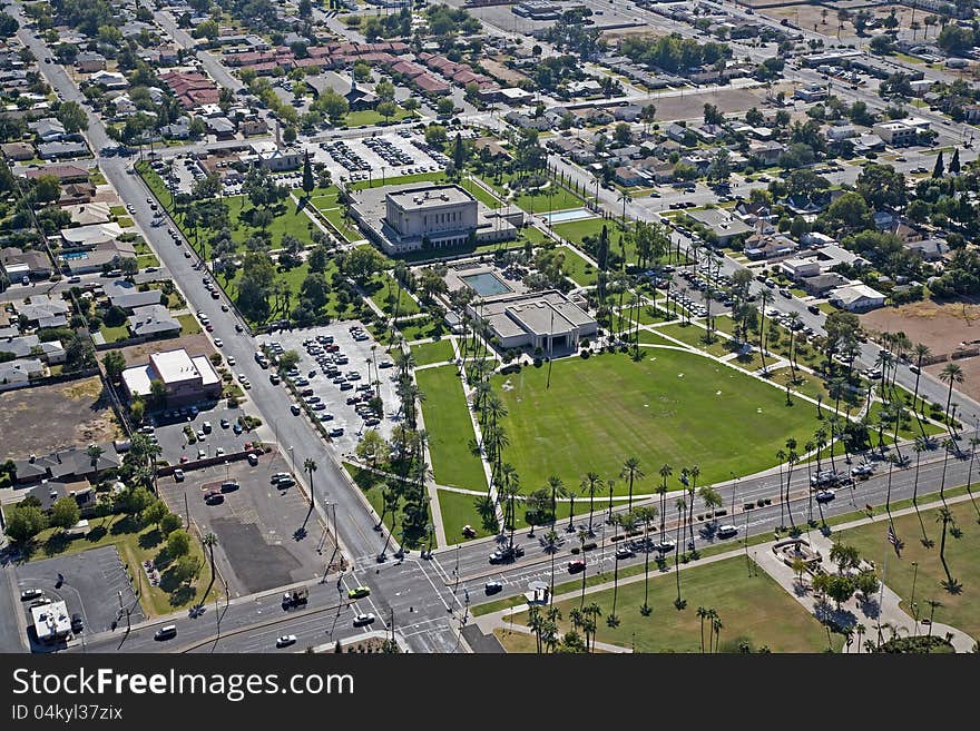 Aerial view of the LDS Temple in Mesa, Arizona. Aerial view of the LDS Temple in Mesa, Arizona