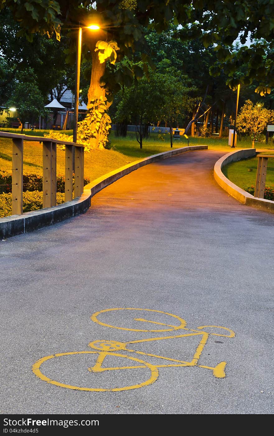 Bicycle way in the park,evening