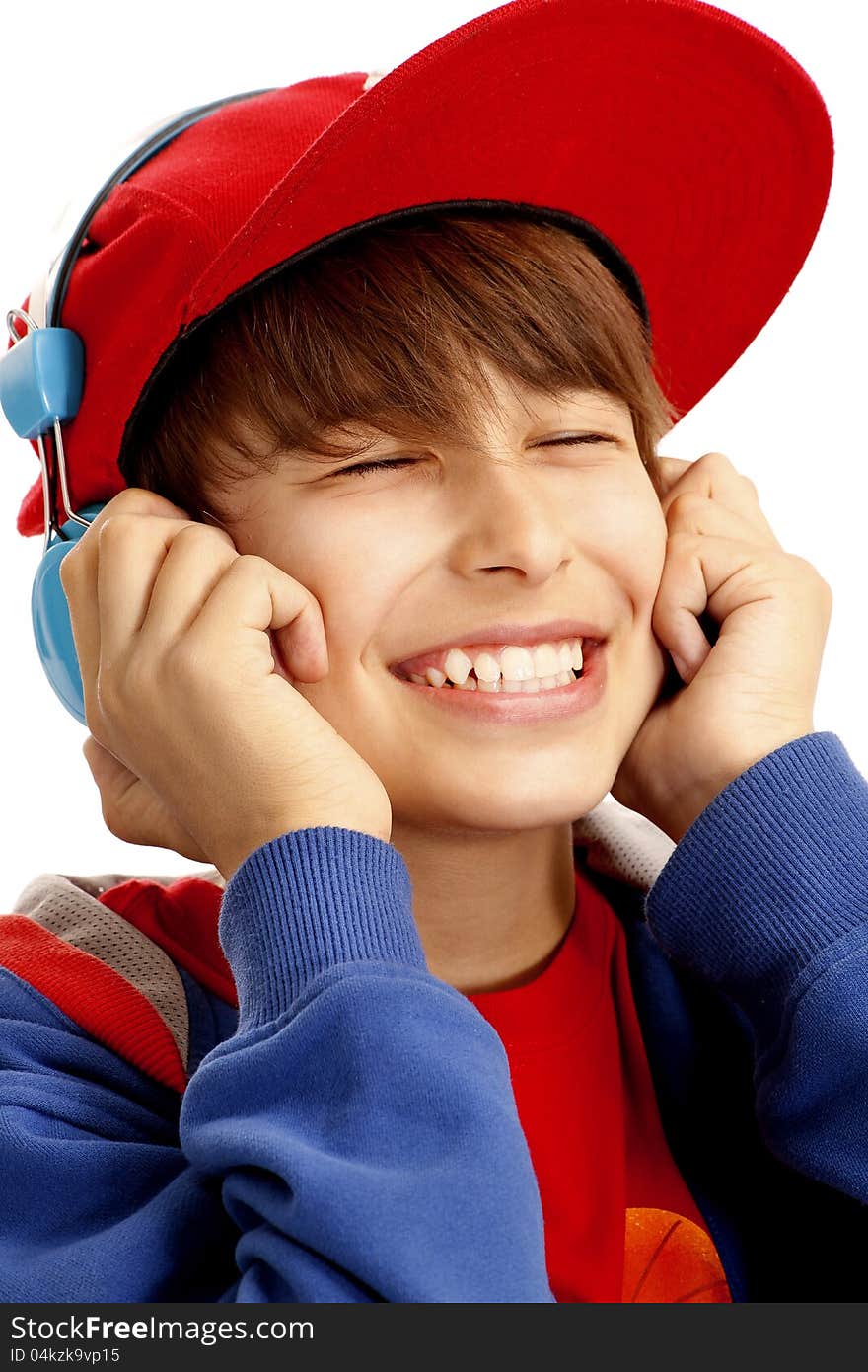 Portrait of young boy with headphones. Portrait of young boy with headphones