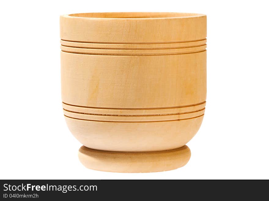 Empty wooden bowl on white background