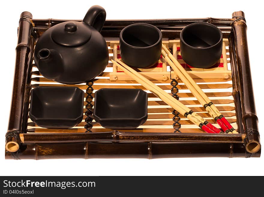 Chinese Tea Set with Teapot and cups on white