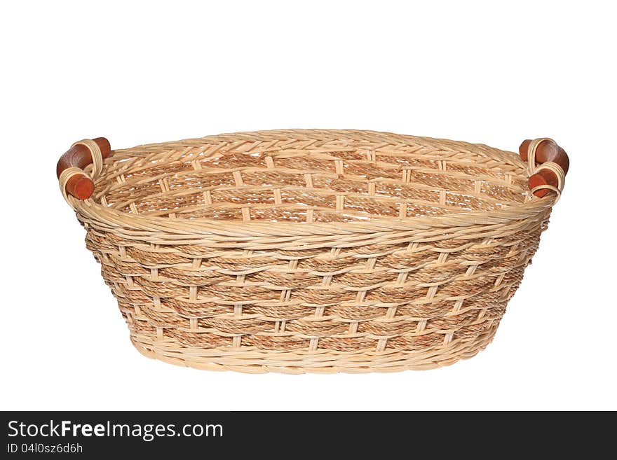 Empty wooden basket isolated on white background