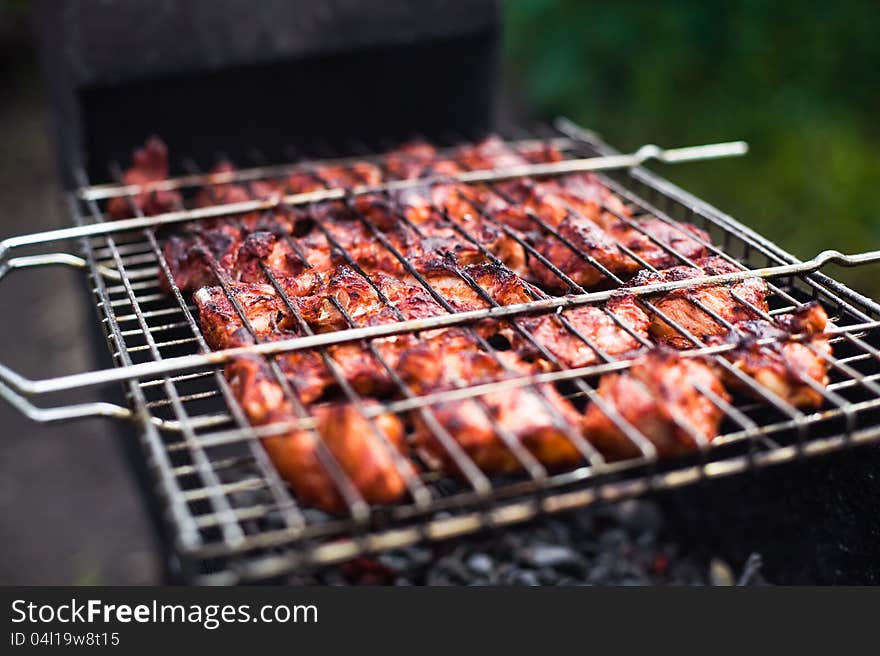 Barbecue grill with charcoal closeup