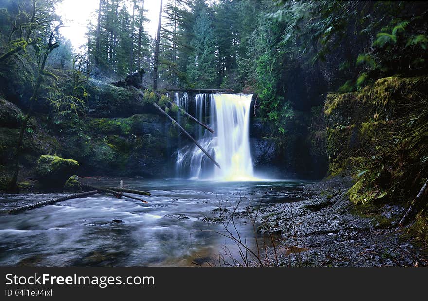 Waterfall in panoramic landscape