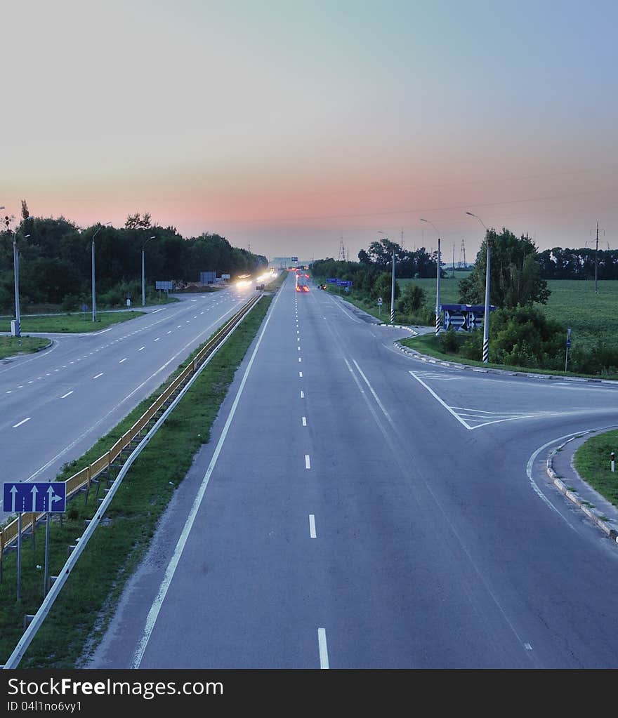 View of evening asphalt highway