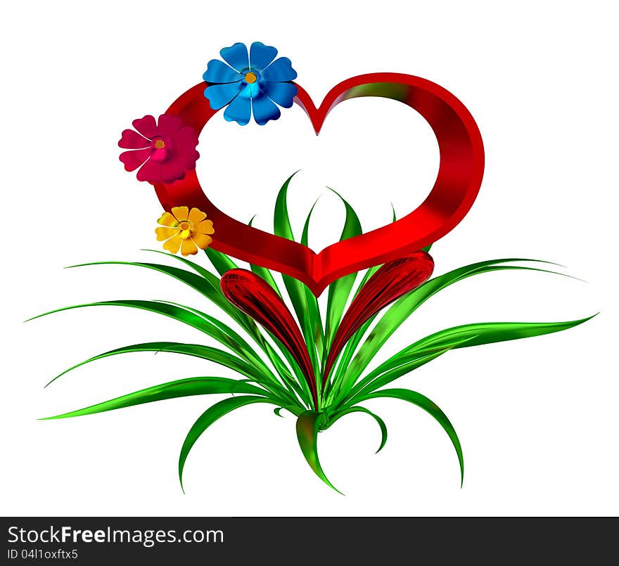 Heart in leaves with flowers as a symbol of love. Heart in leaves with flowers as a symbol of love