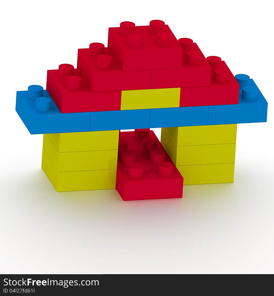 Red and Blue block arranged form as house. Red and Blue block arranged form as house