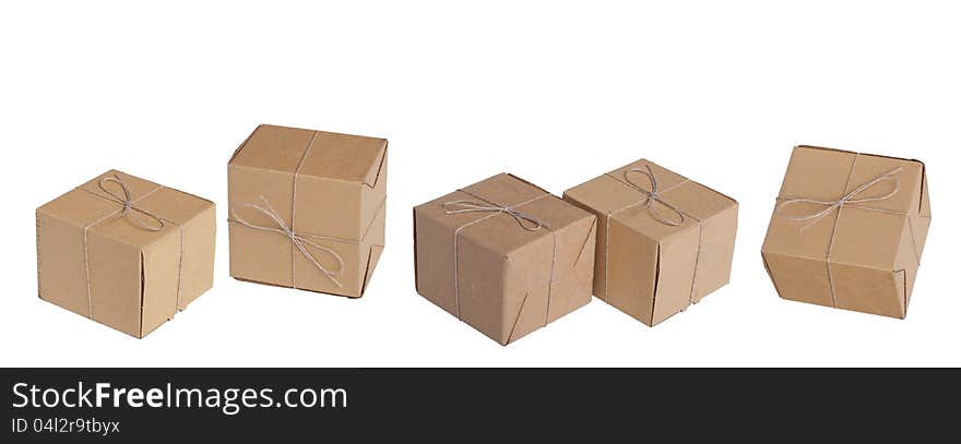 Cardboard boxes, ranked on a white background