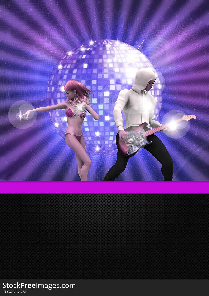 Illustration of party banner with disco ball and dancing 3d people. Illustration of party banner with disco ball and dancing 3d people.