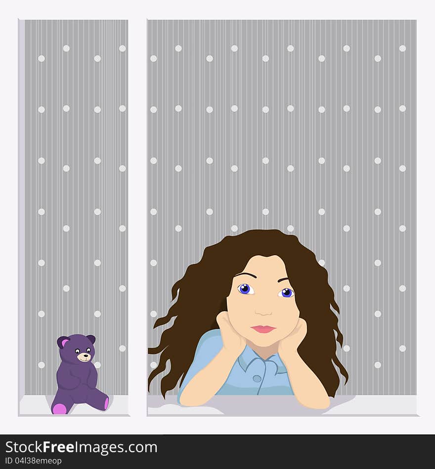 Vector illustration of the girl in the window