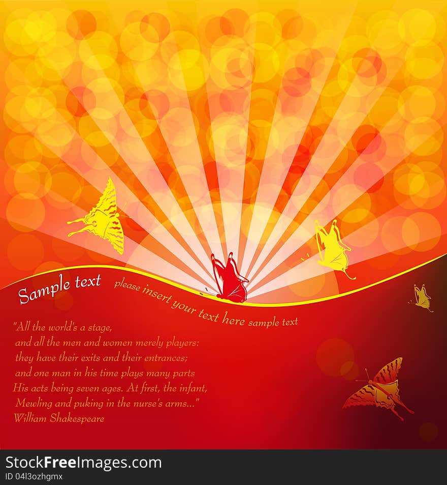 Fantasy background with place for your text. Butterflies are attracted by lights. Vector