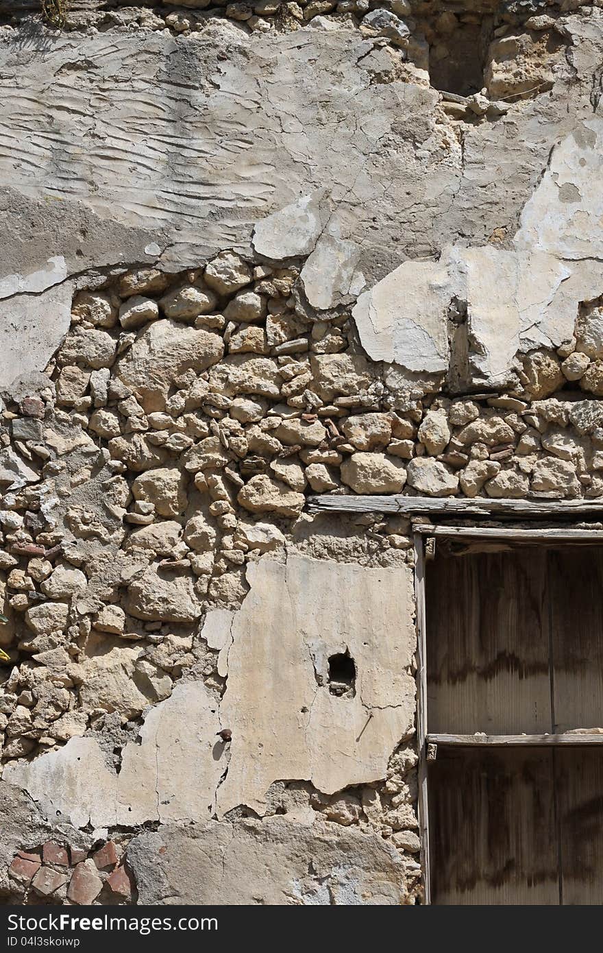 Old stone wall construction ruins