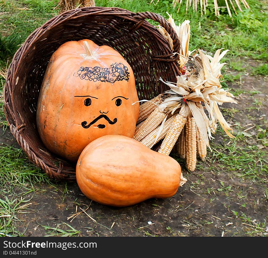 Autumn fun vegetables in basket background. Autumn fun vegetables in basket background