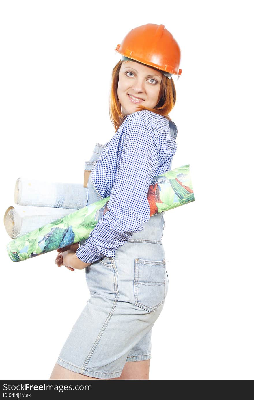 Girl With A Construction Helmet And Wallpaper