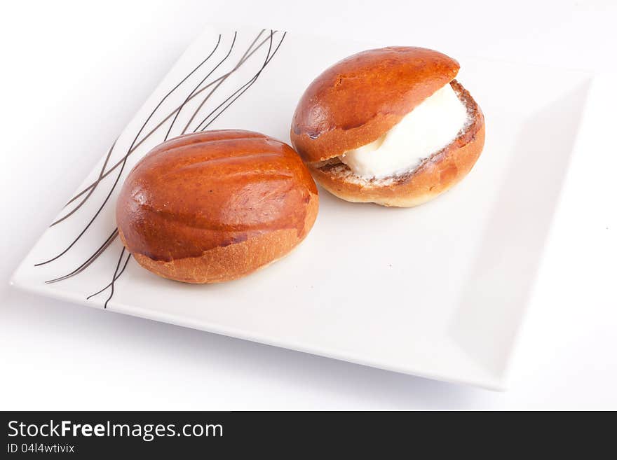 Two rolls bread on white background. Two rolls bread on white background