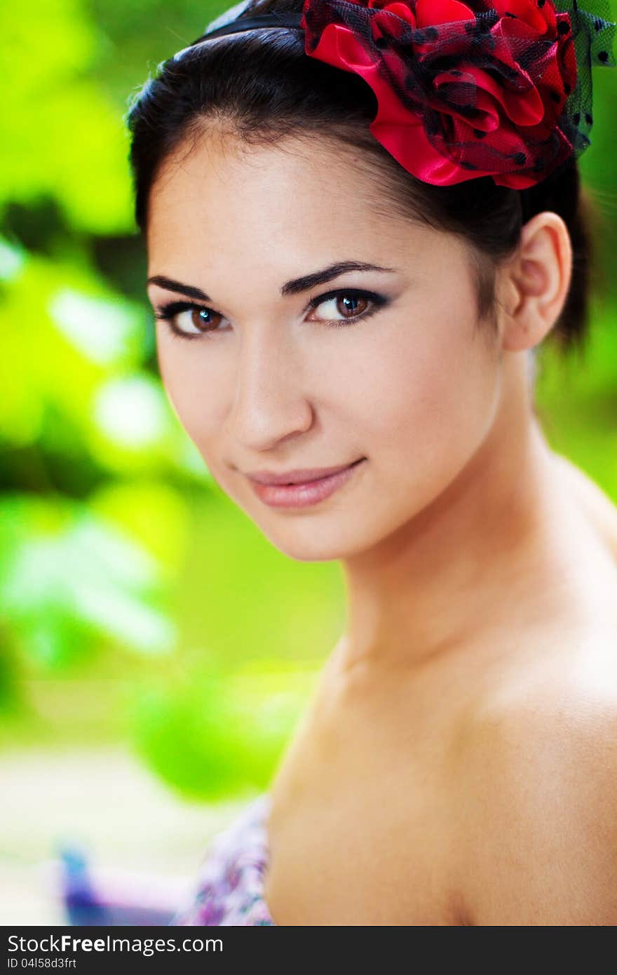 A close up portrait of a brunette beautiful girl. A close up portrait of a brunette beautiful girl