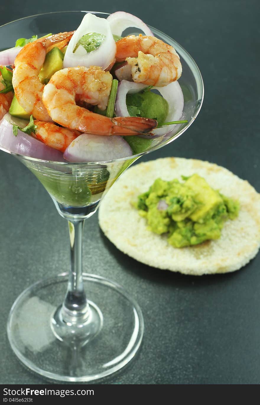 Tasty and nutritious salad of shrimp and avocado. Tasty and nutritious salad of shrimp and avocado