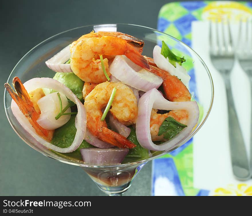 Shrimp salad and red onion