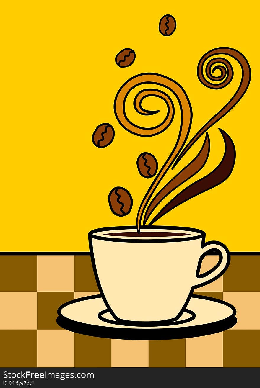 Pop art illustration of a cup of coffee