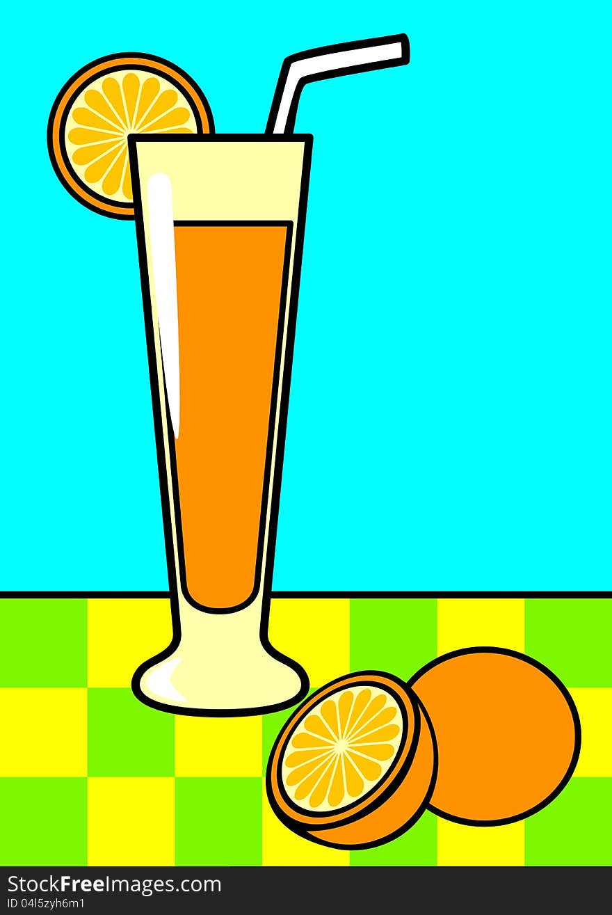 Line art illustration of a glass of orange juice