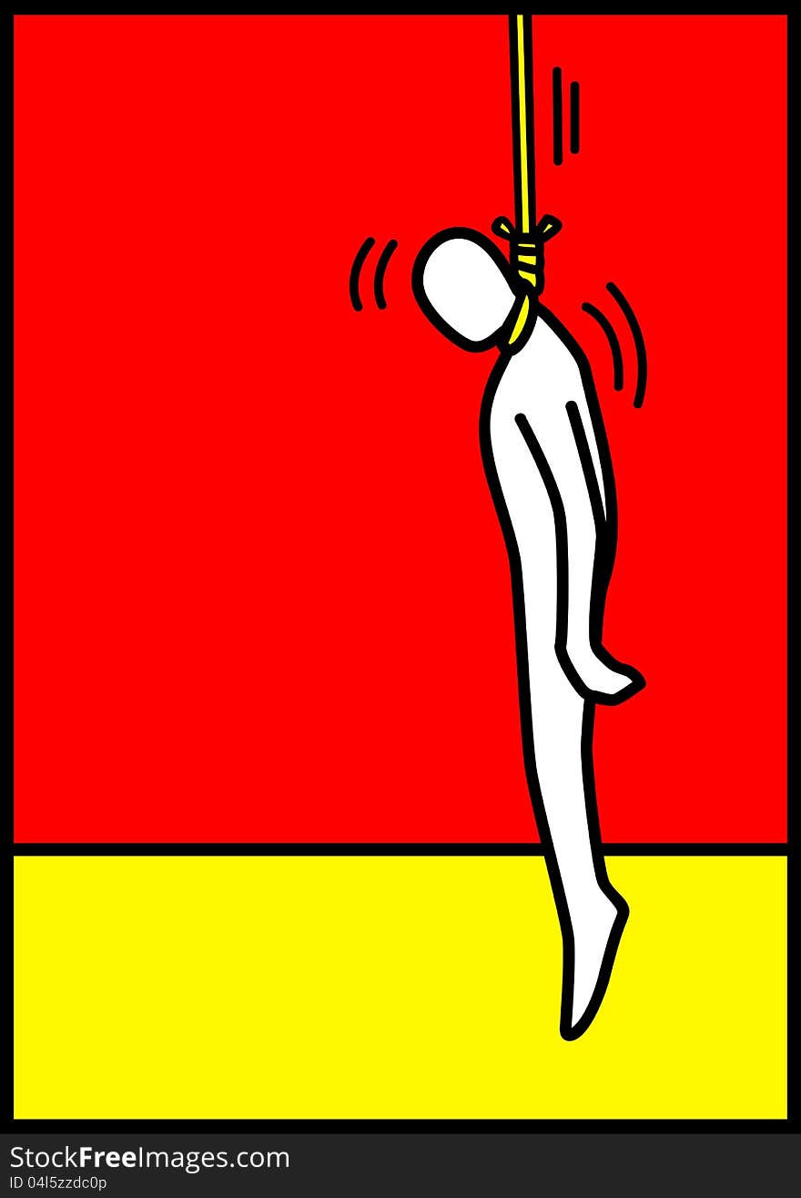 Pop art illustration of a man figure being hanged. Pop art illustration of a man figure being hanged