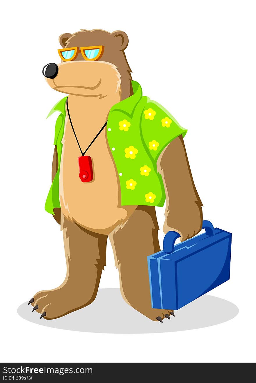 Cartoon illustration of a bear in beach shirt. Cartoon illustration of a bear in beach shirt