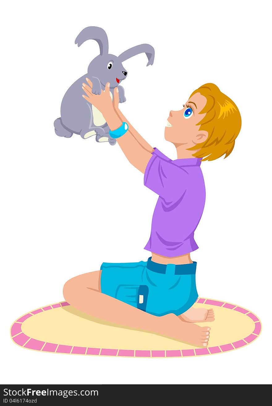 Cartoon illustration of a girl playing with her pet. Cartoon illustration of a girl playing with her pet