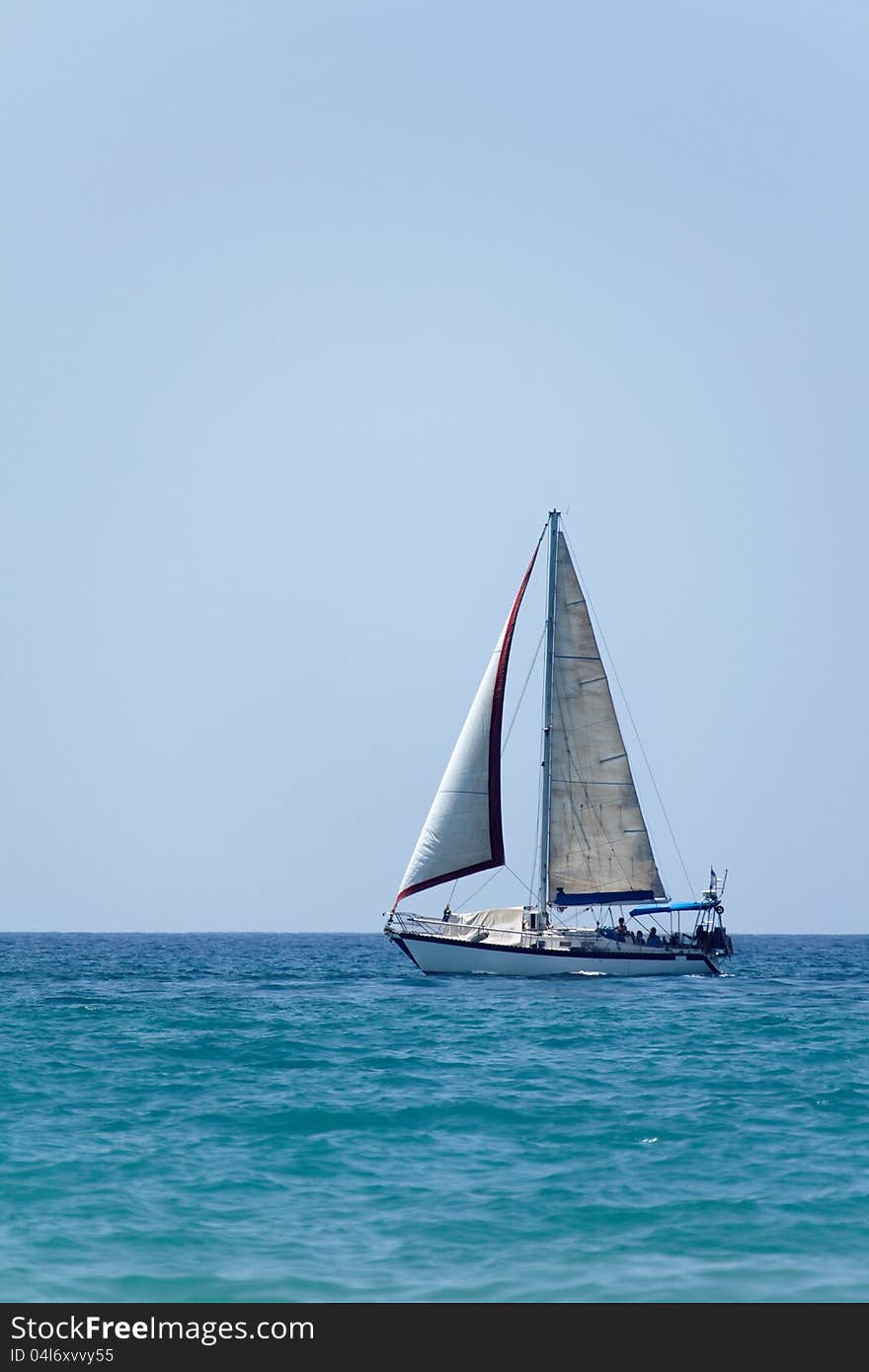 Boat in the open sea of ??pure summer. Boat in the open sea of ??pure summer