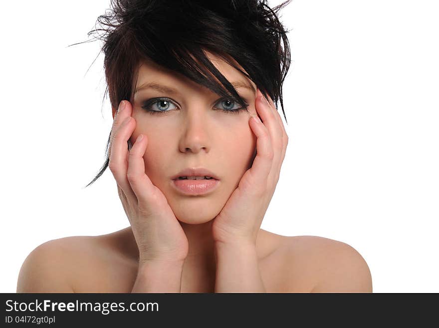 Young Woman's portrait isolated on a white background. Young Woman's portrait isolated on a white background