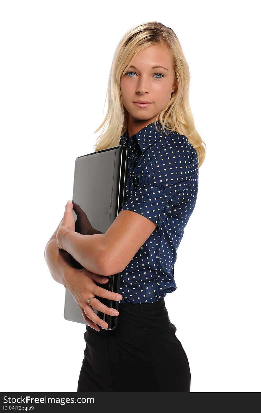 Young blond Businesswoman with laptop computer