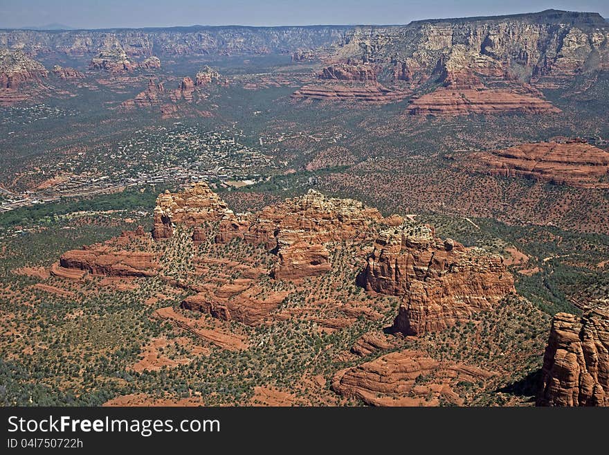 The majestic red rocks of Sedona from above