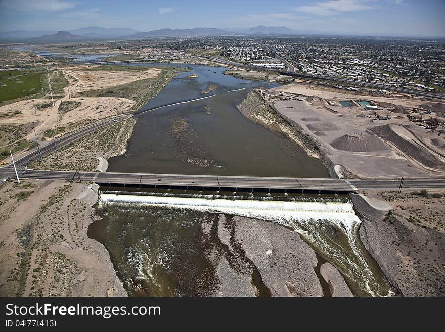 Salt River flowing under bridge in East Mesa, Arizona