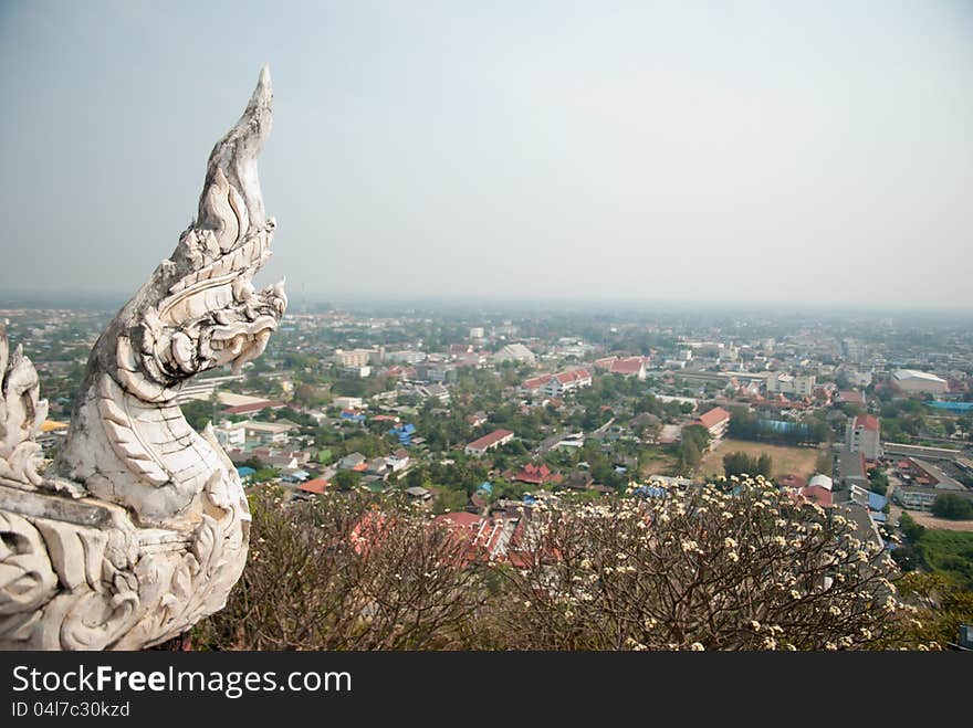 King of Nagas statue from top view of the petchburi province