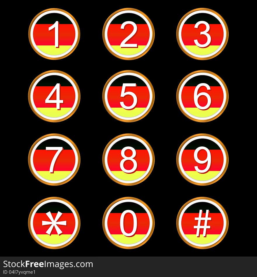 German numbers web icons on a black background. German numbers web icons on a black background