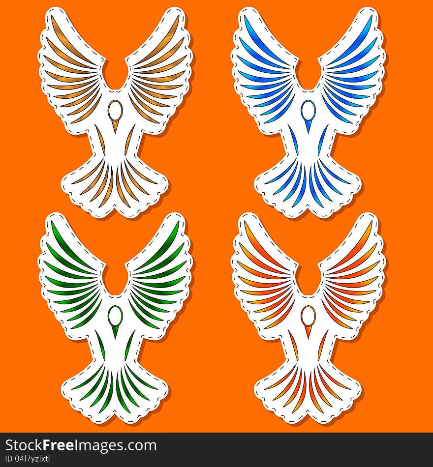 Symbols of a bird on an orange background