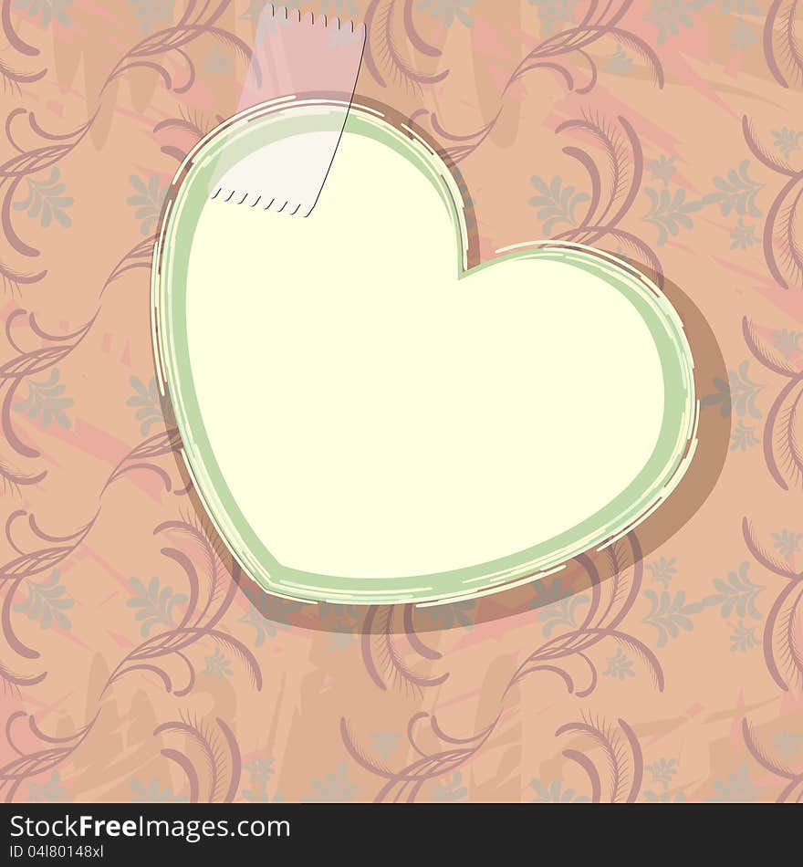 Paper heart over old wallpaper