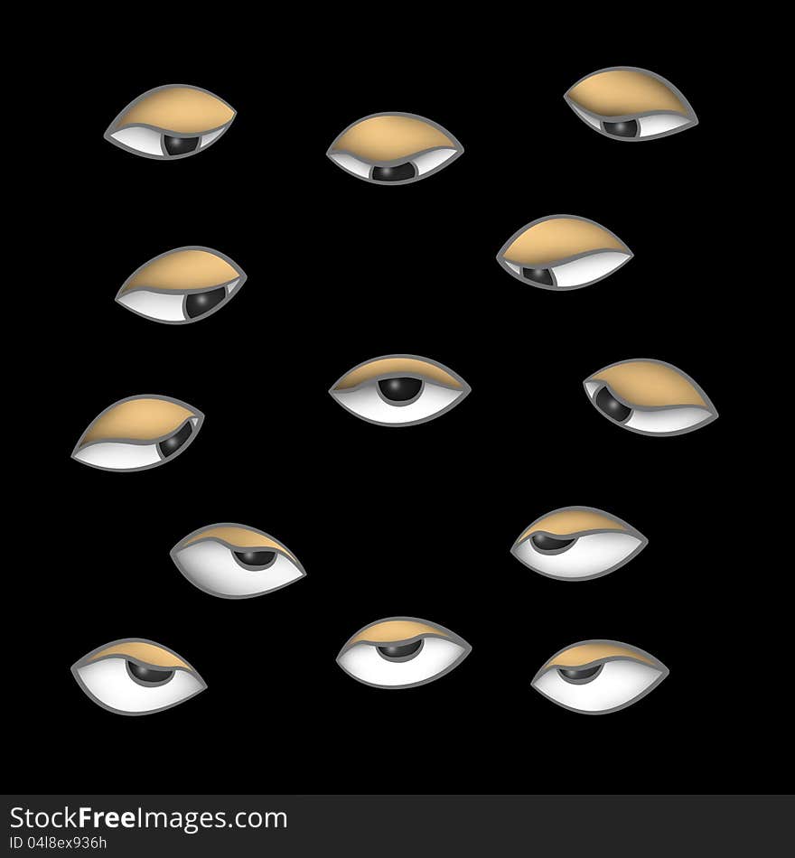 Illustration of cartoon eyes in the dark staring at one eye in the middle