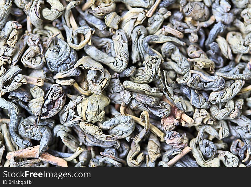 Close-up of green tea dry leaves. Close-up of green tea dry leaves