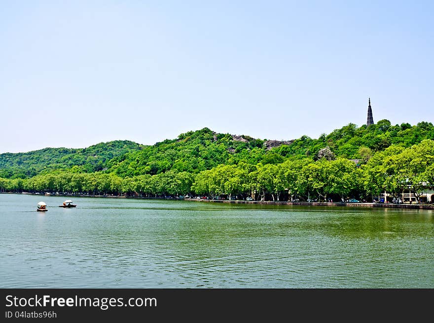 Hangzhou's West Lake and Baochu pagoda. Hangzhou's West Lake and Baochu pagoda