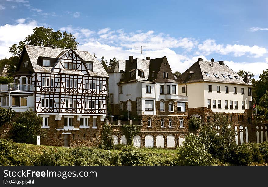 German houses in a row shot from the Rhine River. German houses in a row shot from the Rhine River