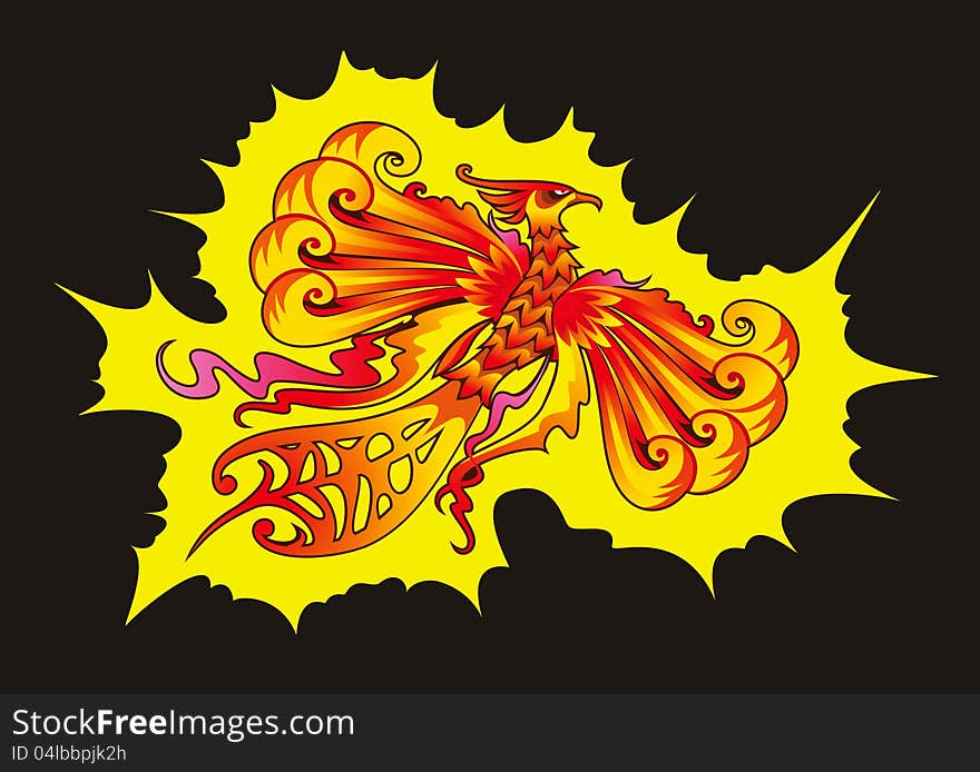 Mythical Phoenix or flaming bird, vector illustration. Mythical Phoenix or flaming bird, vector illustration